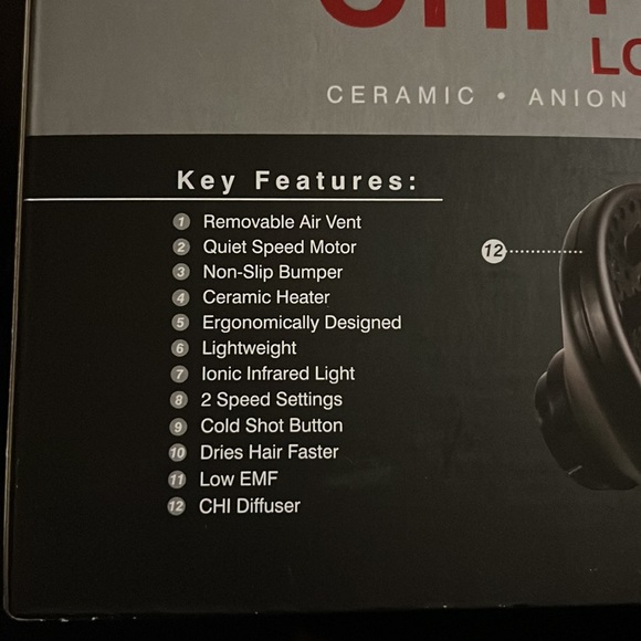 CLASSIC RED METALLIC CHI PROFESSIONAL HAIR DRYER WITH DIFFUSER & concentrator - Picture 3 of 3